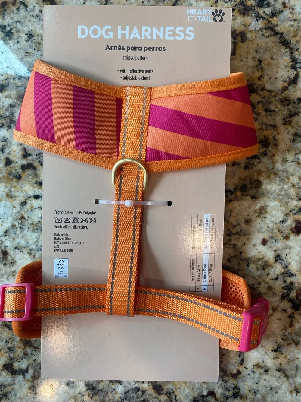 Heart to Tail Striped Orange & Magenta Dog Harness